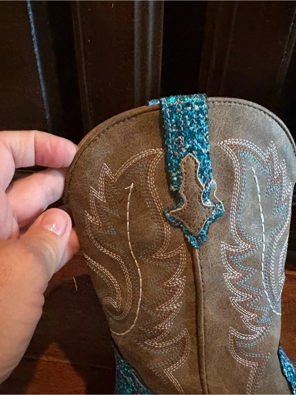 Western-Style Little Kid’s  Boots in Teal Multicolor Embellishment